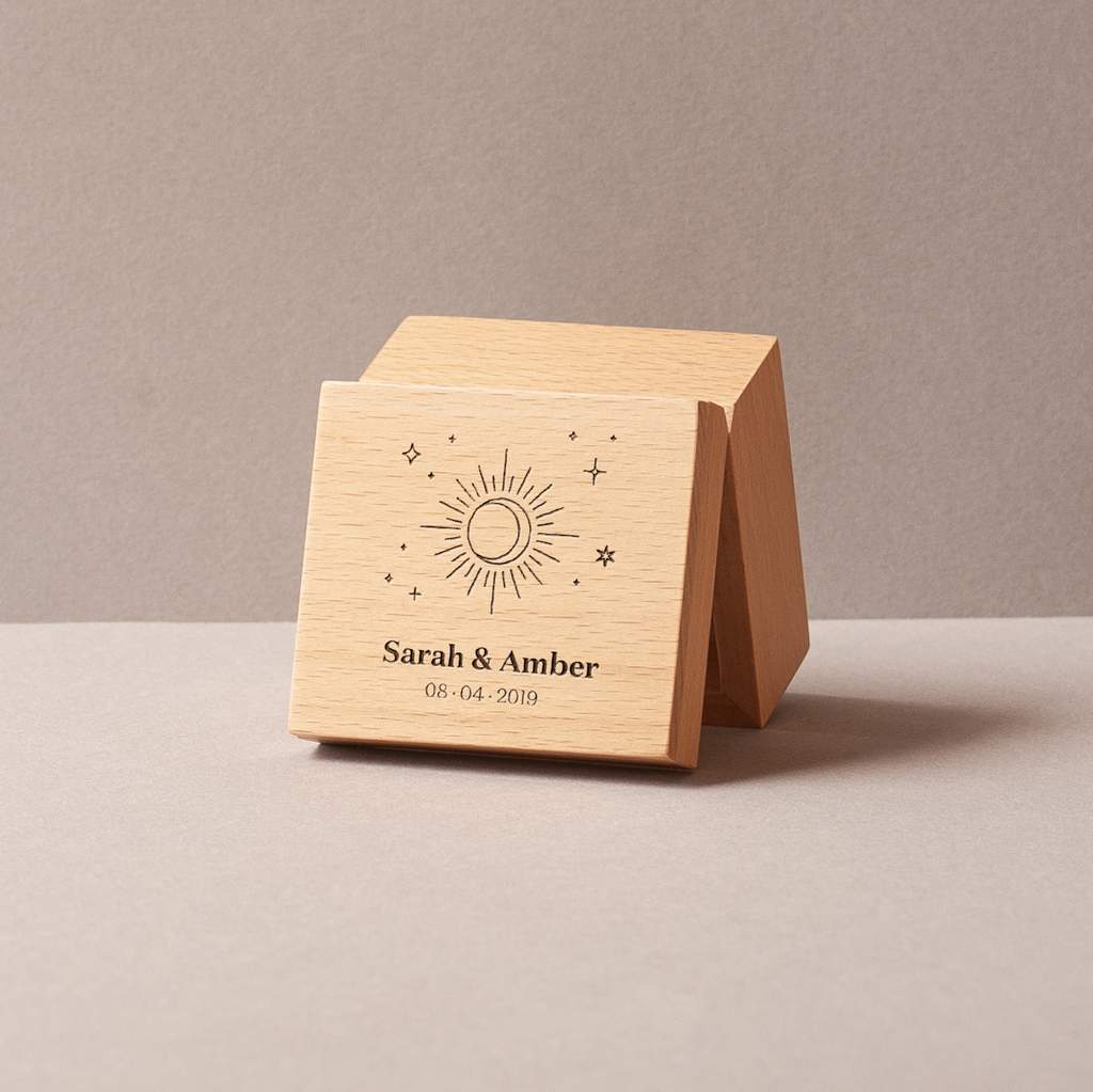Beech wooden solar eclipse music box
